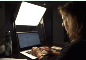 Woman Using Light therapy for seasonal affective disorder